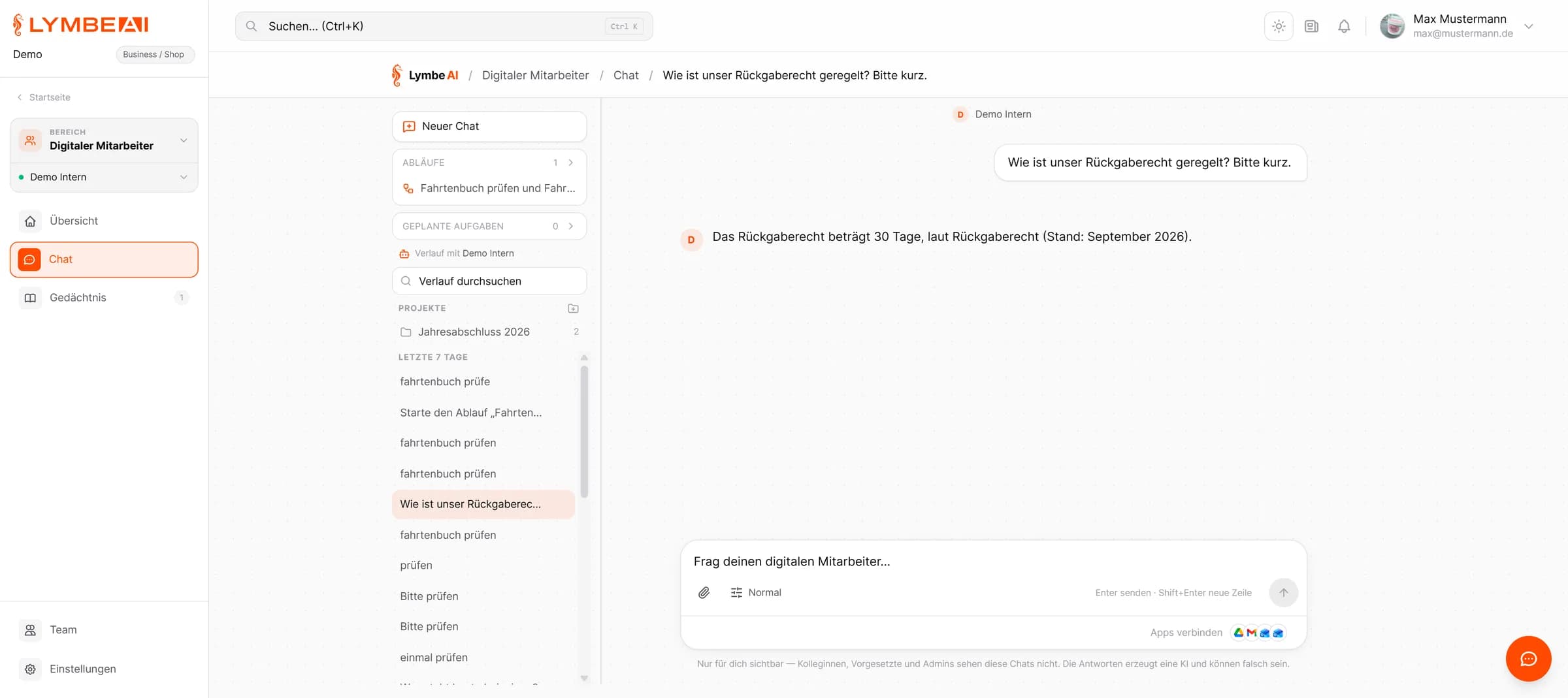 Chat mit dem digitalen Mitarbeiter im Lymbe-Portal